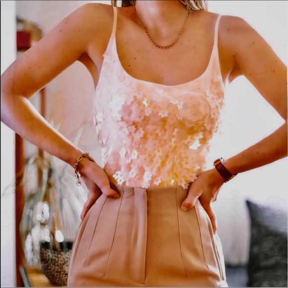 Zara 3D plastic Daisies sequins appliqué off white bodysuit - Picture 3 of 8